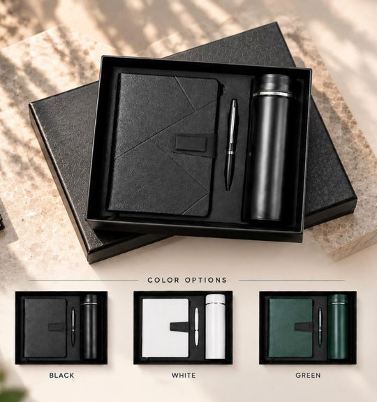 B-001 Executive Tri-Color Notebook & Flask Gift Set